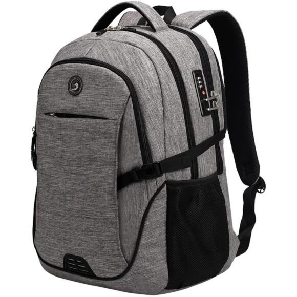 Unisex Travel Grey Laptop Backpack, Business Anti Theft Slim Durable Bags 17inch - Picture 1 of 7